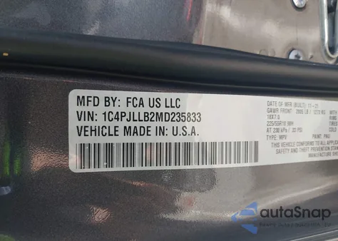 2021 Jeep Cherokee Altitude Fwd из США, поврежденный, VIN 1C4PJLLB2MD235833